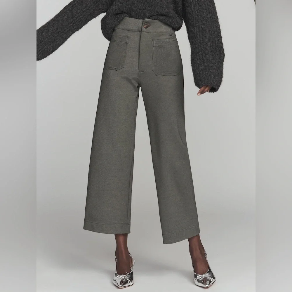 NWT Anthropologie Maeve The Colette Knit Crop Wide-Leg Green Trousers Sz 32 Tall - Picture 1 of 8